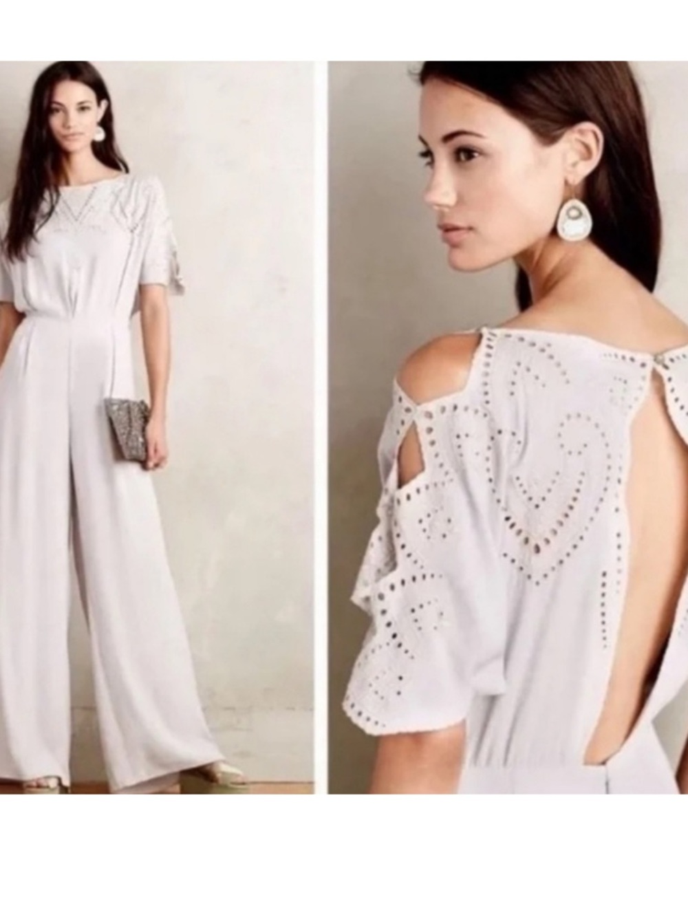 Elevenses silver cream embroidered jumpsuit cut out open back